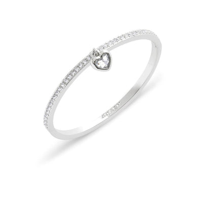 Stone Heart Charm Bangle Bracelet