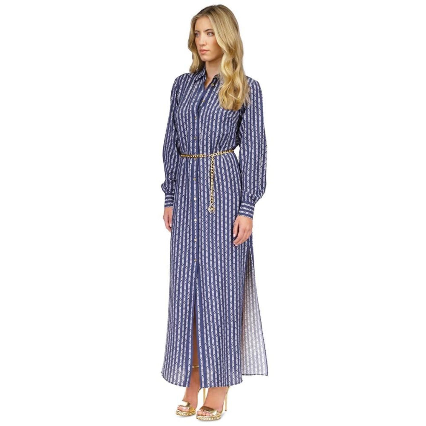 Women's Printed Belted Maxi Shirtdress