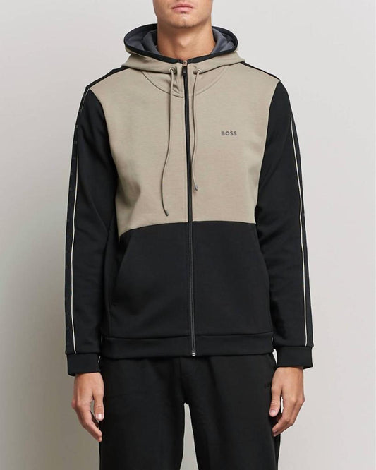 Saggy Full Zip Hoodie Sweatshirt In Black/khaki