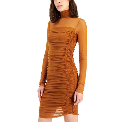 Women's Mesh Ruched Long-Sleeve Dress