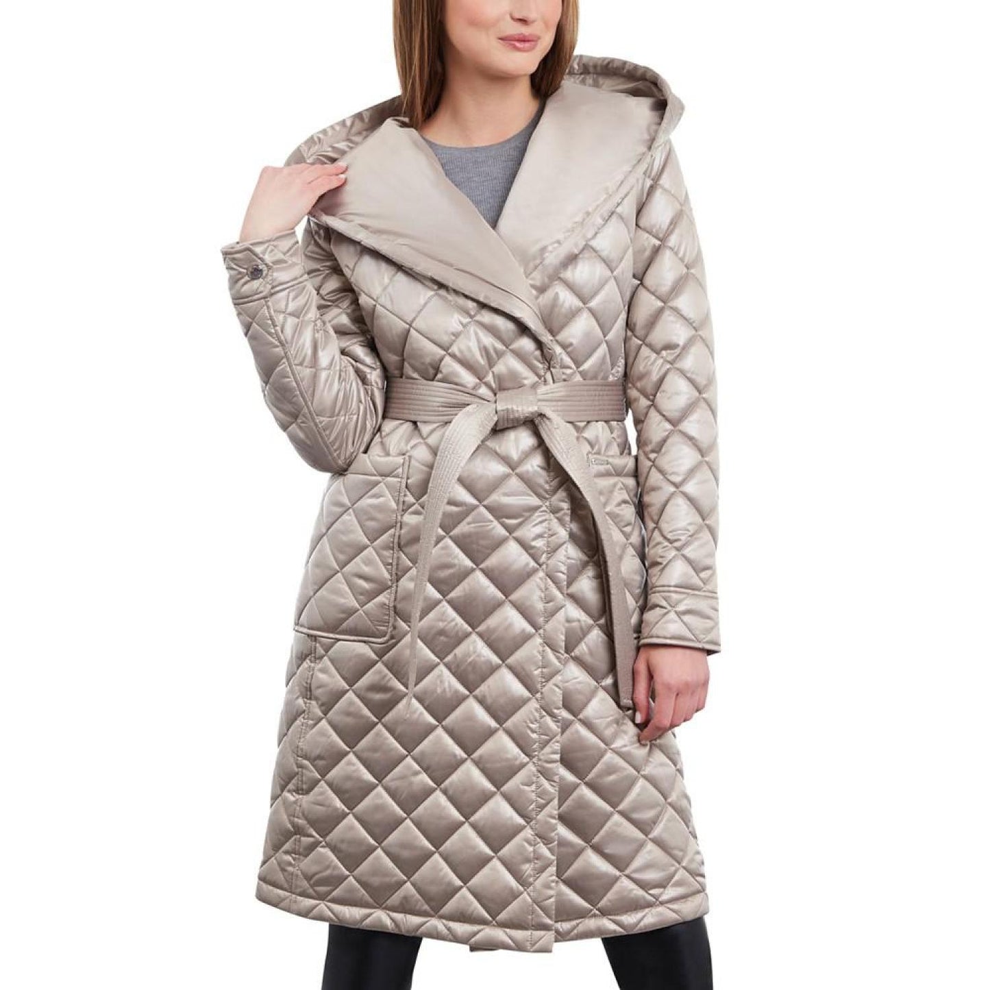 Women's Hooded Belted Quilted Coat