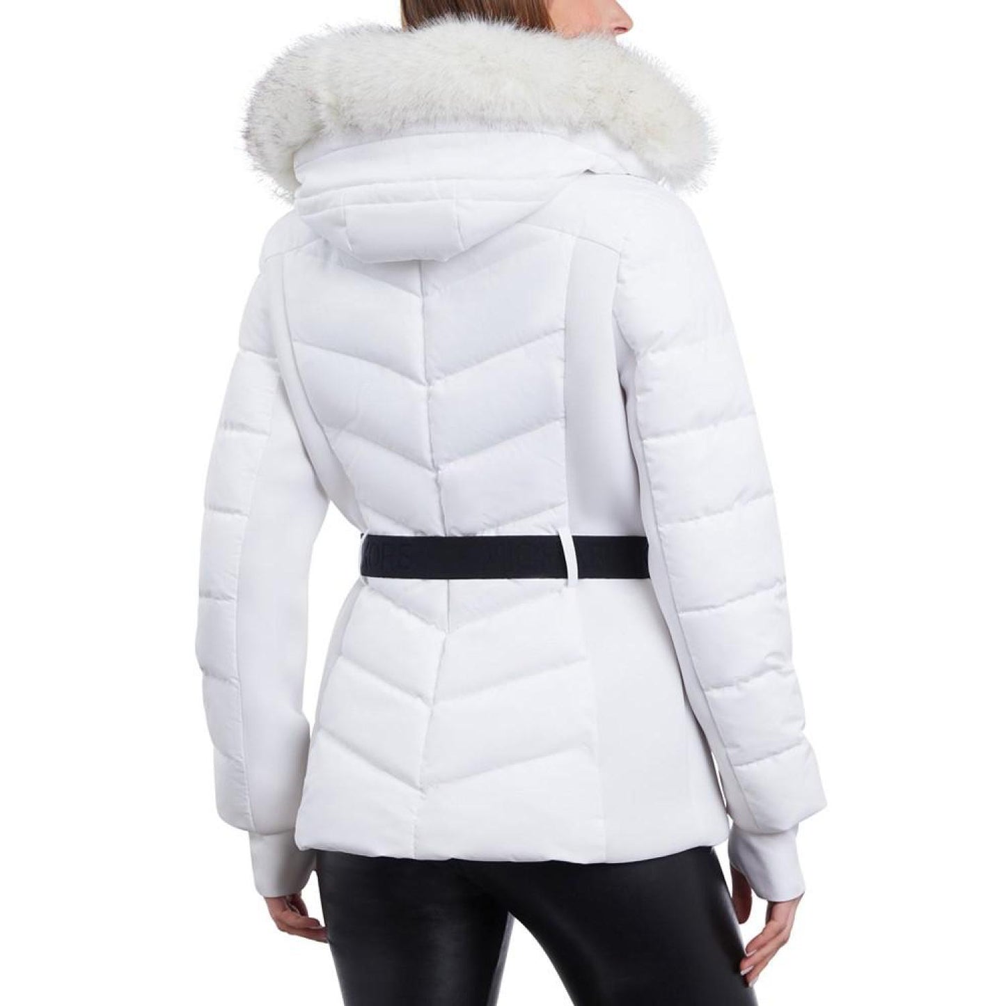 Women's Belted Faux-Fur-Trim Hooded Puffer Coat