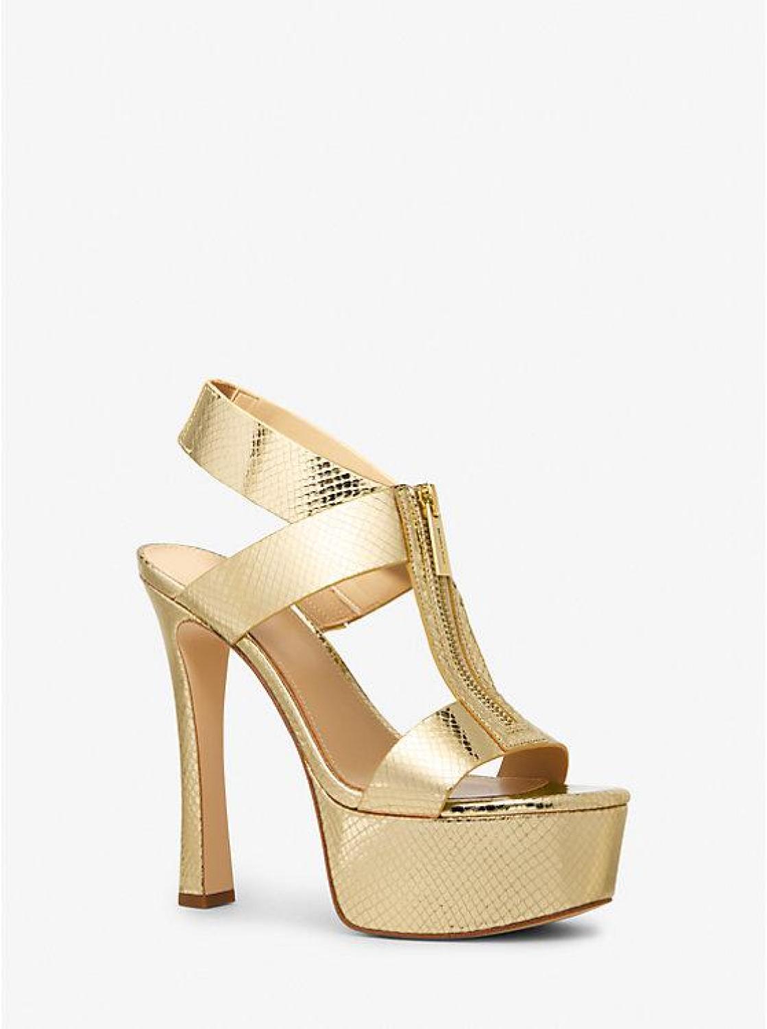 Berkley Metallic Snake Embossed Leather Platform Sandal