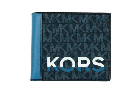 Michael Kors Cooper blue multi Signature Leather Graphic Logo Billfold Women's Wallet