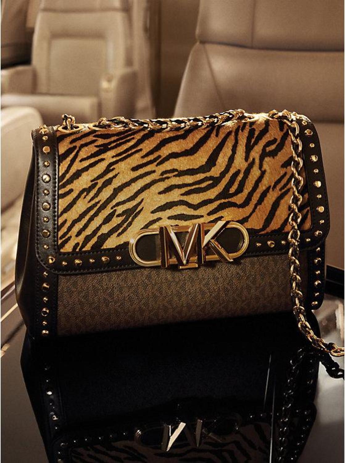 Parker Extra-Large Studded Tiger Print Calf Hair and Logo Shoulder Bag