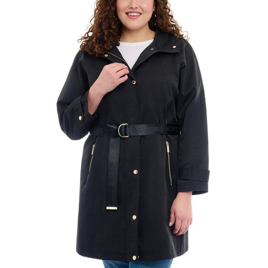 Women's Plus Size Belted Hooded Trench Coat