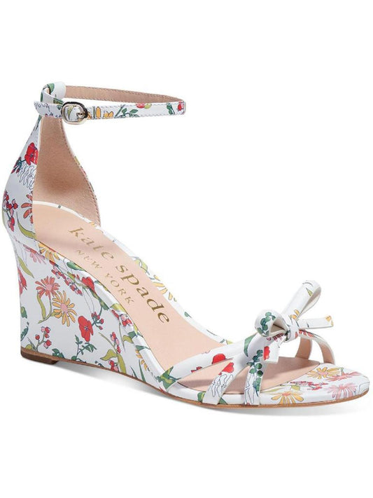 Womens Leather Floral Print Wedge Heels