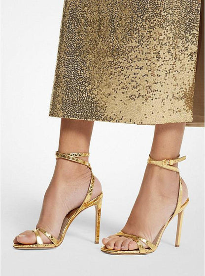 Chrissy Metallic Python Embossed Leather Sandal