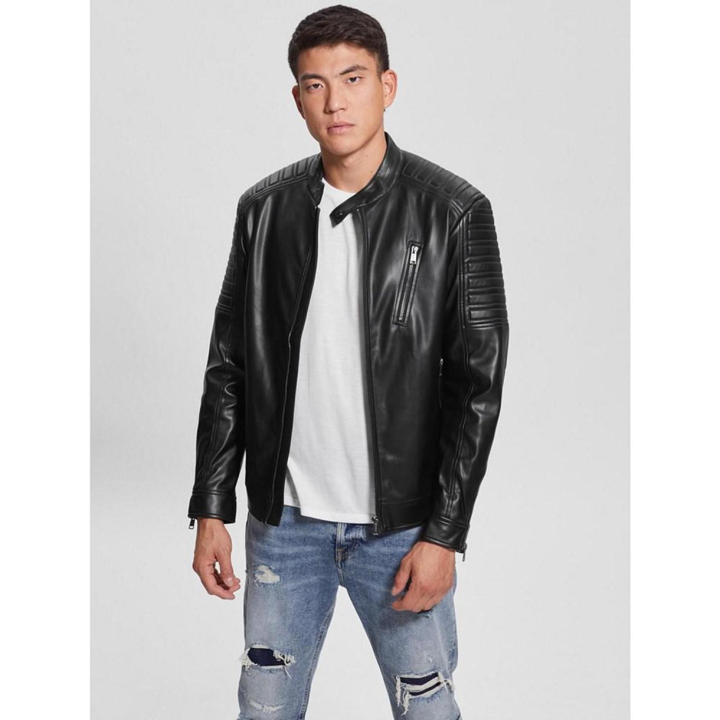 Men's Faux-Leather Biker Jacket