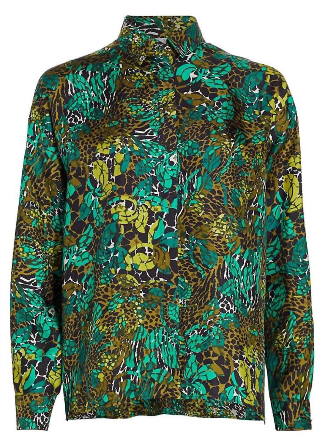 Taro Printed Silk Twill Top In Green