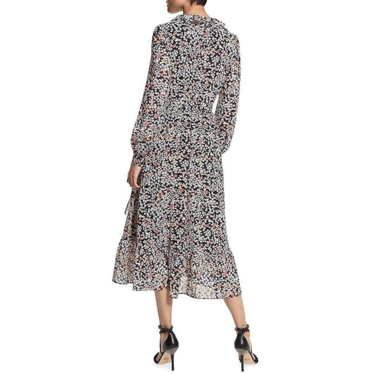 Womens Floral Crepe Midi Wrap Dress