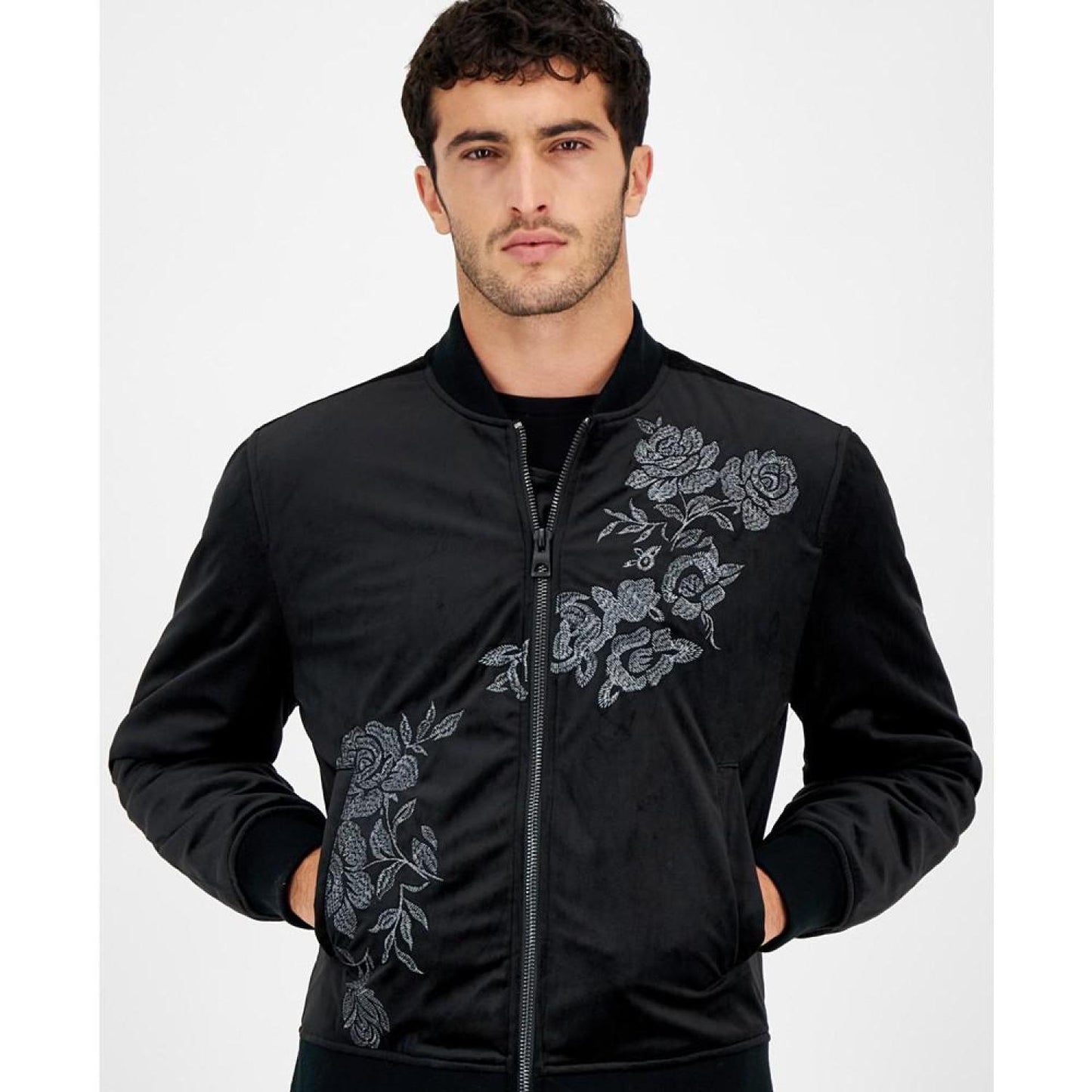 Men's Fulham Velvet Embroidered Zip-Front Bomber Jacket