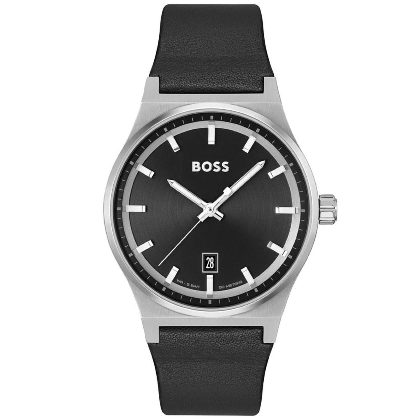 Men's Candor Quartz Basic Calendar Black Leather Watch 41mm