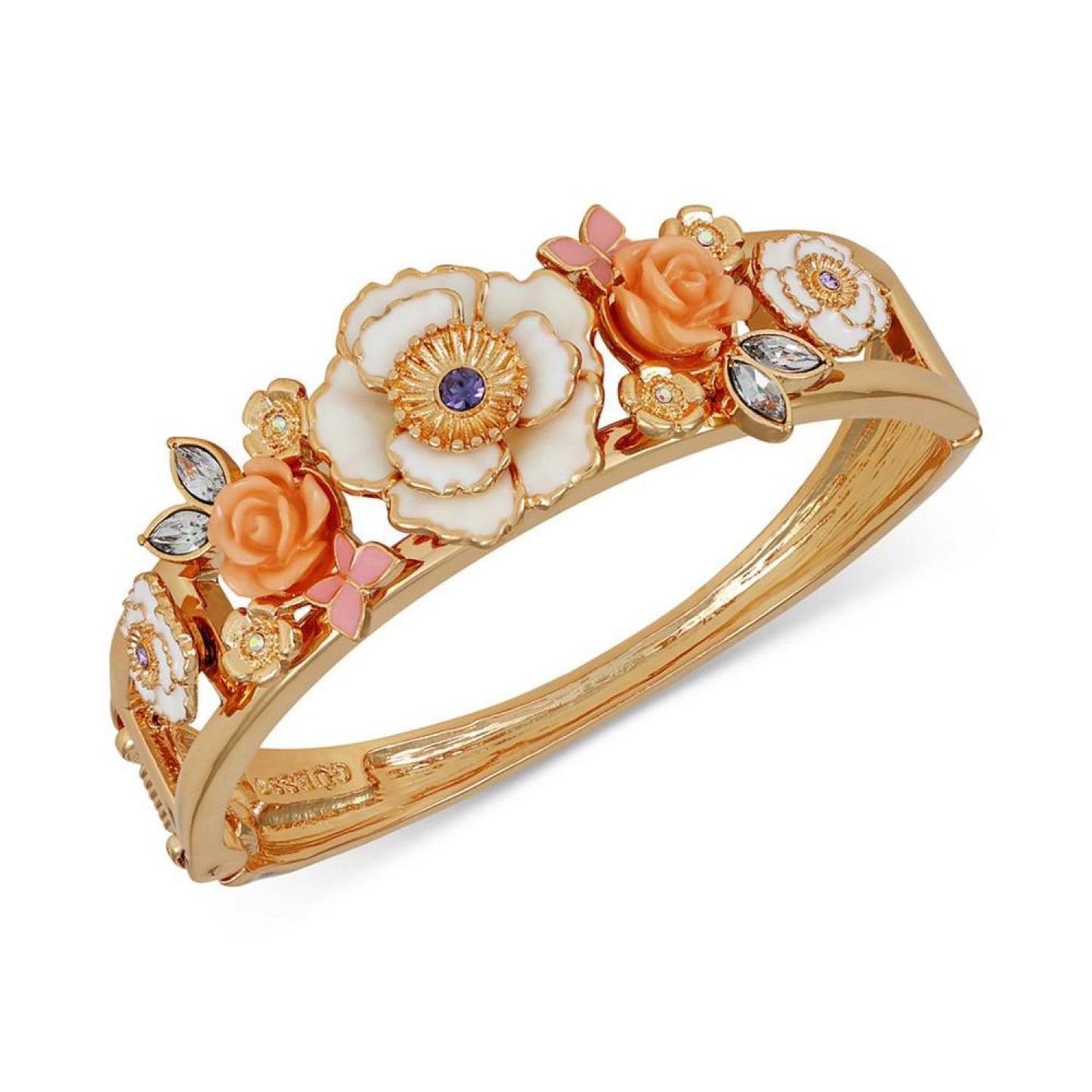 Gold-Tone Mixed Color Stone Flower Bangle Bracelet