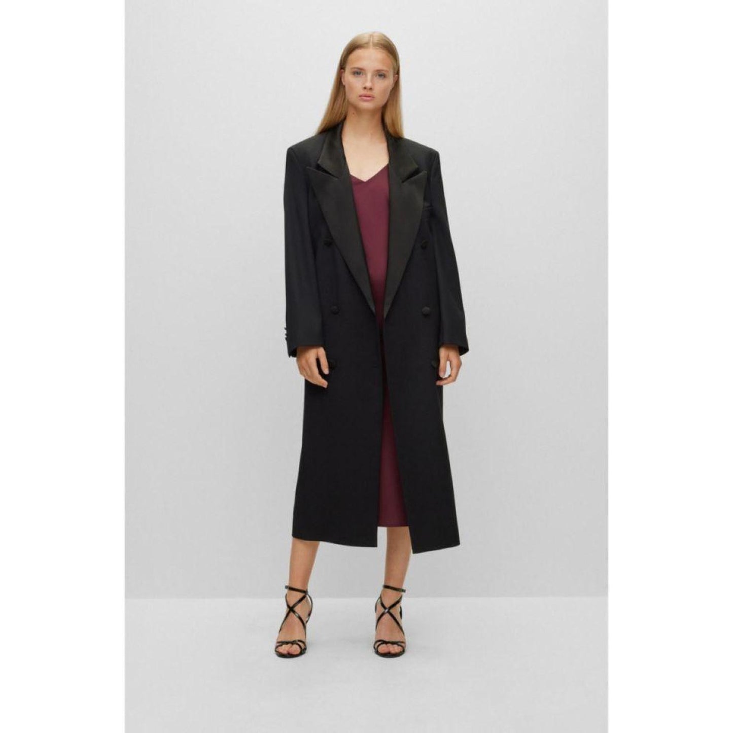 Oversize-fit tuxedo coat in a wool blend