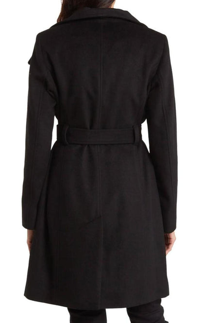 Michael Michael Kors Wool Belted Wrap Solid Black Coat