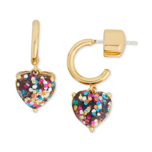 Gold-Tone Heart Charm Huggie Hoop Earrings