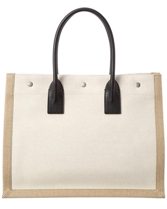 Saint Laurent Rive Gauche Small Linen & Leather Tote