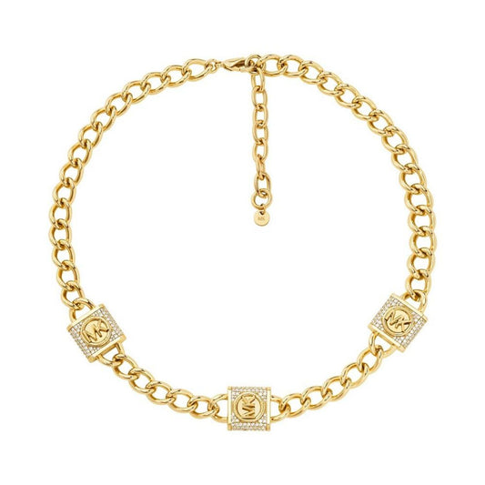 Cubic Zirconia Pave Station Lock Chain Necklace