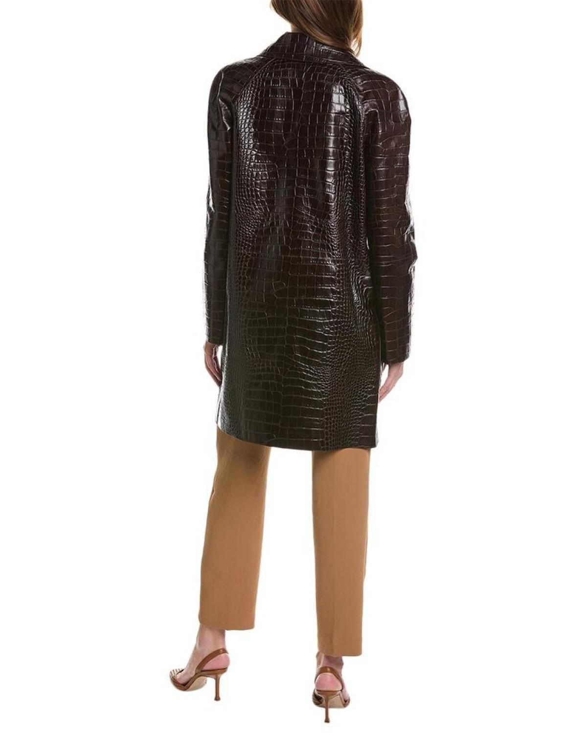 Michael Kors Collection Croc-Embossed Leather Coat