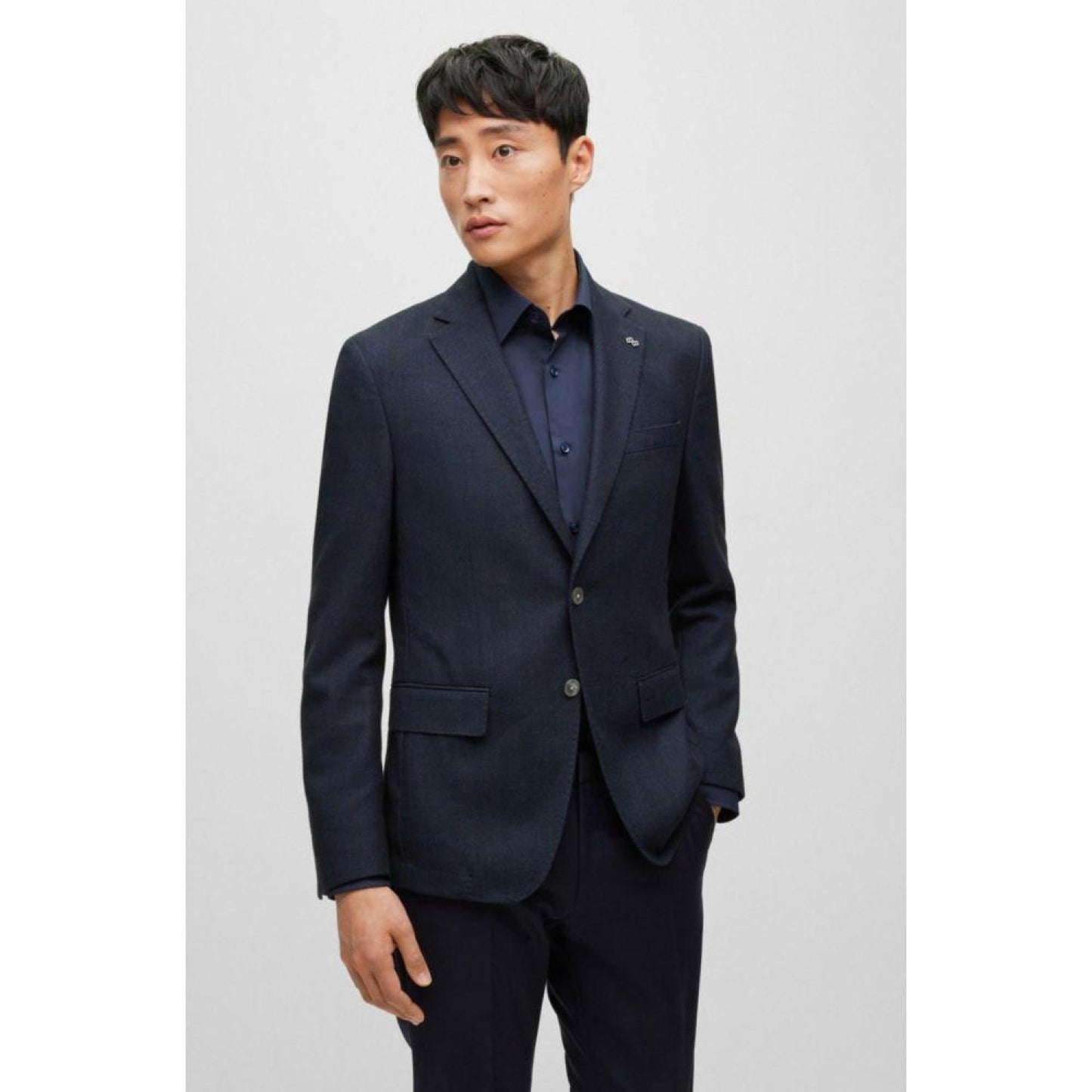 Slim-fit jacket in herringbone cotton and virgin wool