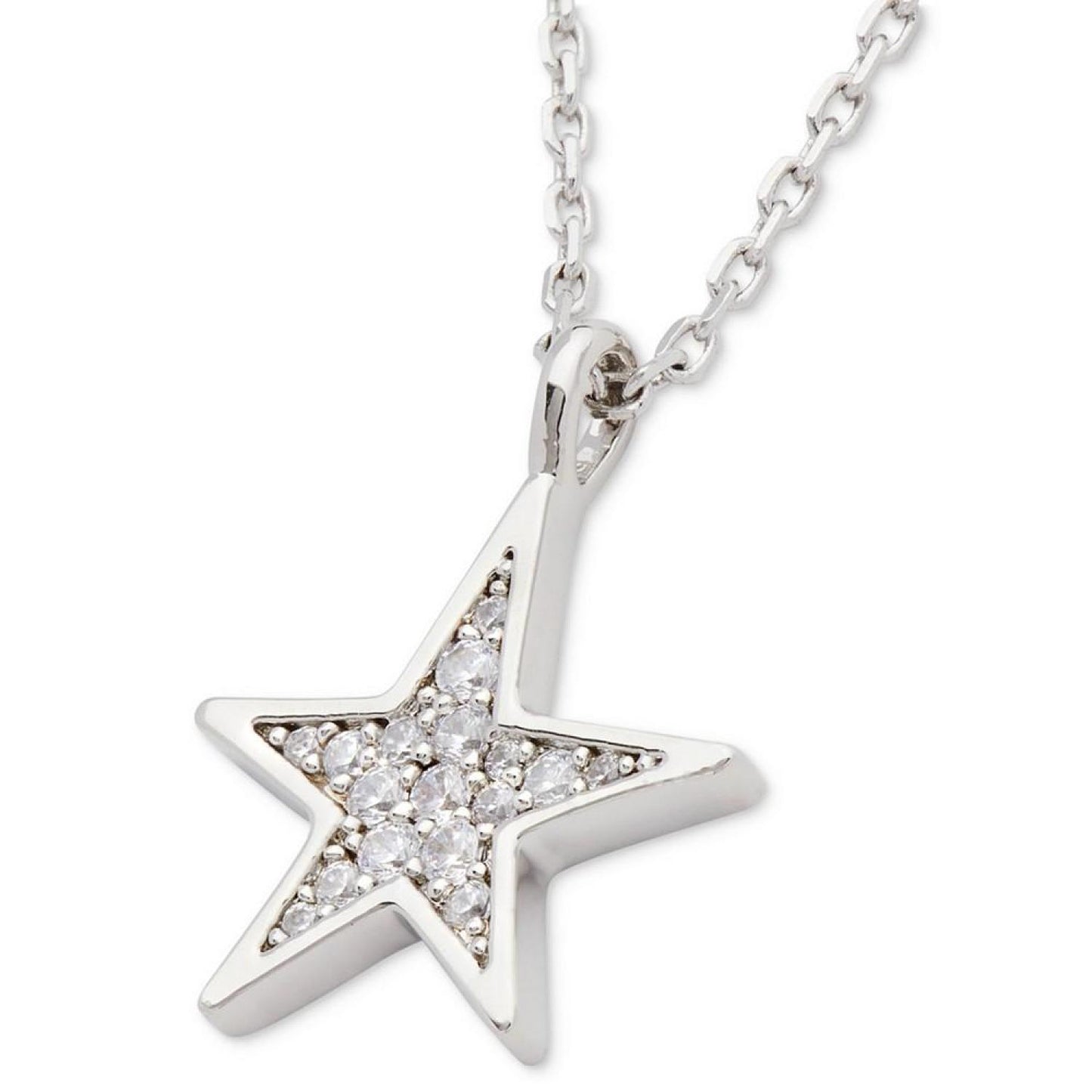 Silver-Tone Pavé Star Pendant Necklace, 16" + 3" extender