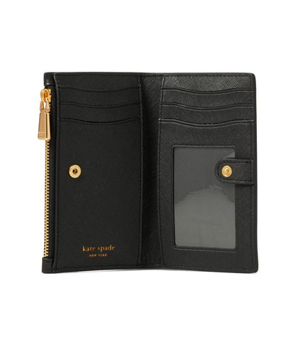 Morgan Bow Embellished Saffiano Leather Small Slim Bifold Wallet