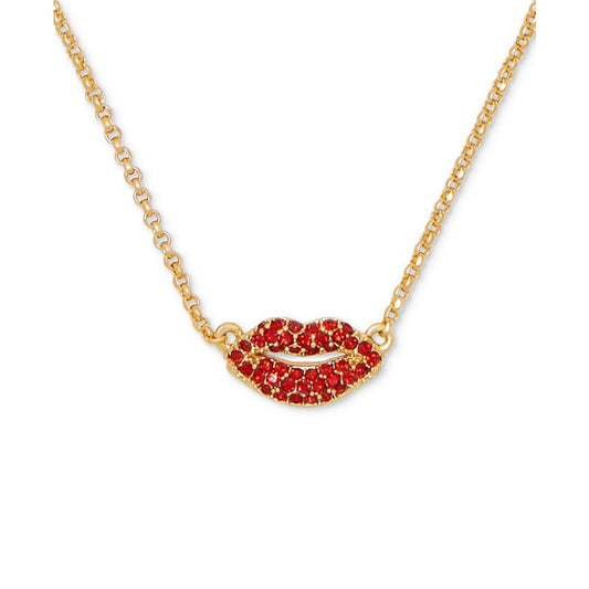 Gold-Tone Crystal Lip Pendant Necklace, 16" + 3" extender