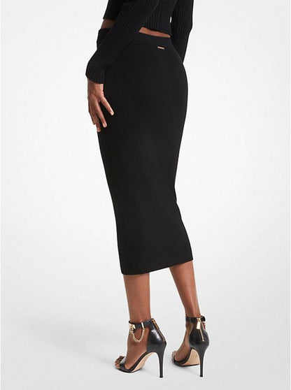 Ribbed Merino Wool Blend Pencil Skirt