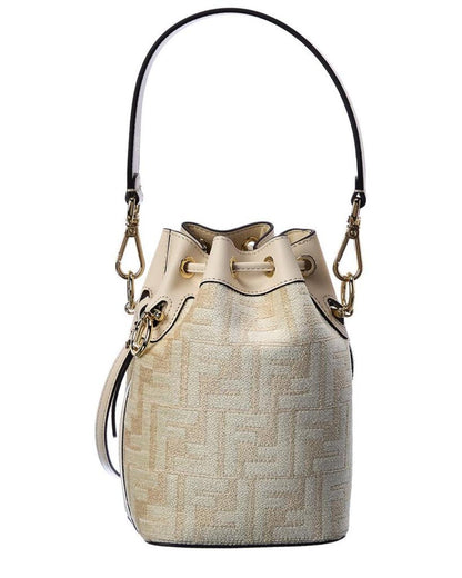 FENDI Mon Tresor Mini FF Tapestry & Leather Bucket Bag