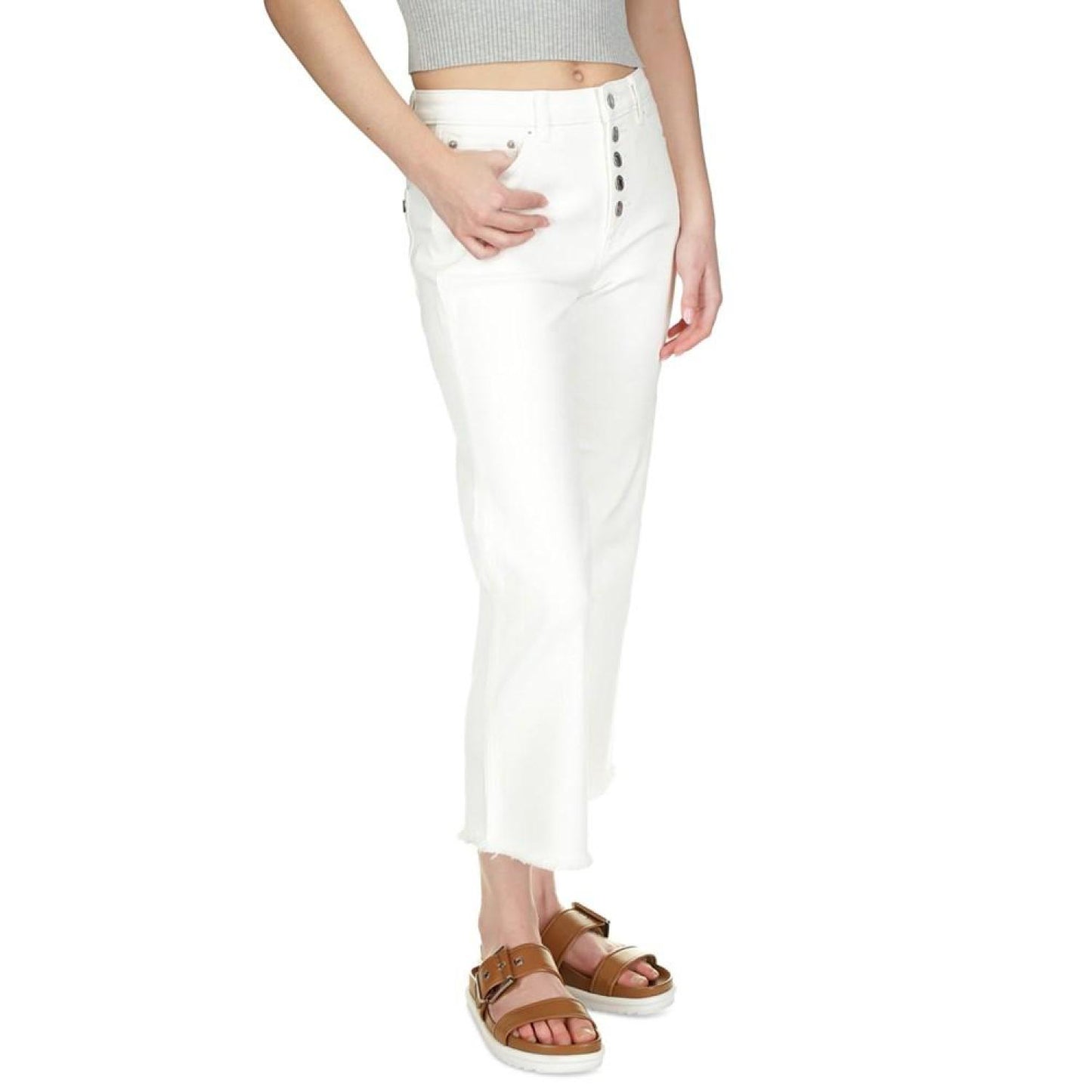 Women's Button-Fly Cropped Flared Jeans