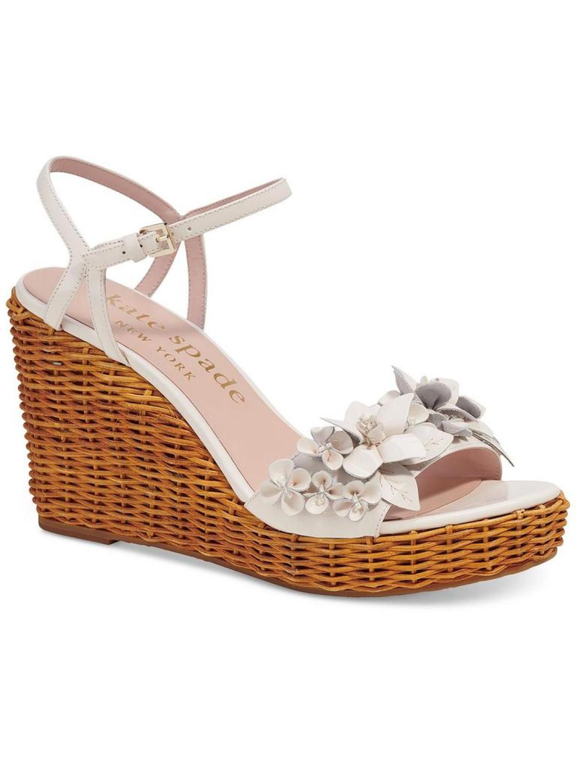 Fiori Wicker Womens Patent Leather Embellished Wedge Sandals