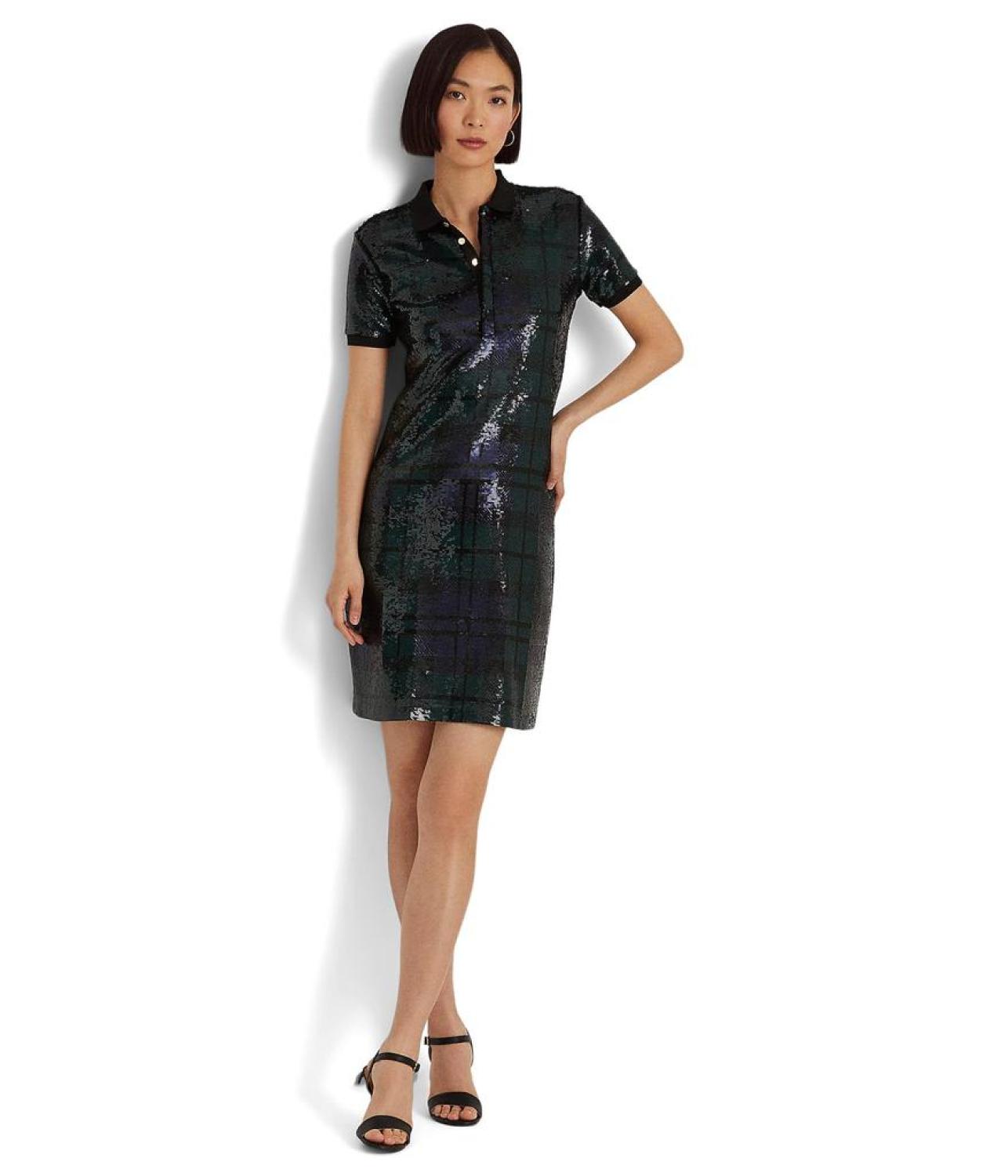 Plaid Sequined Polo Dress