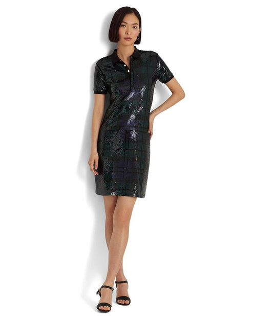 Plaid Sequined Polo Dress