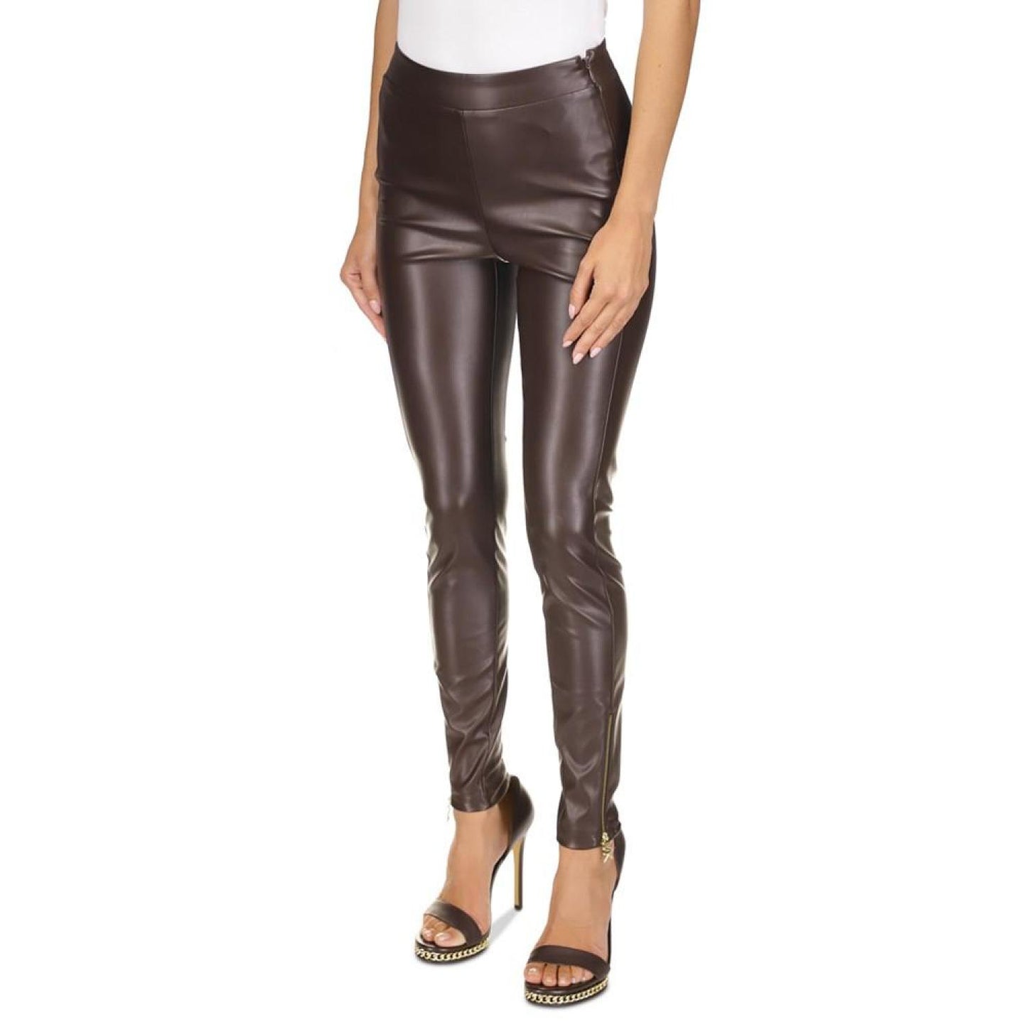 Women's Faux-Leather Zip-Ankle Leggings