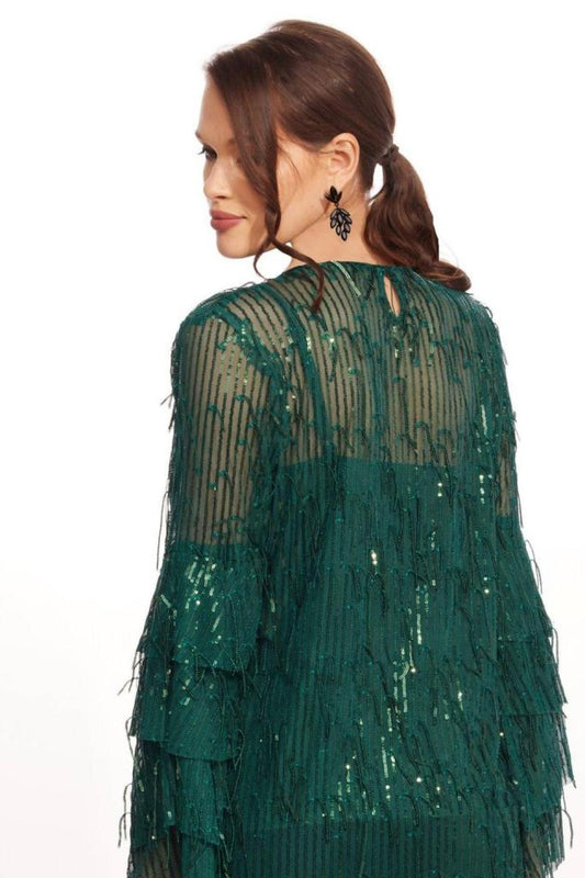 Sequin Fringe Top In Glitter Pine