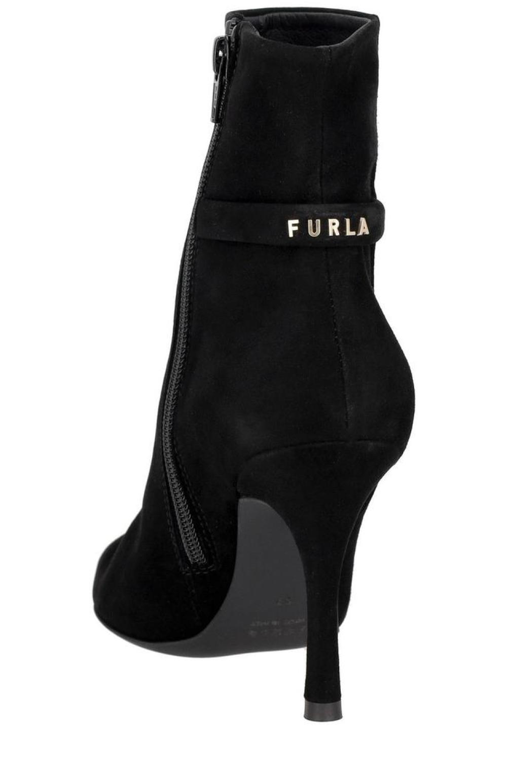 Furla Logo Lettering Pointed Toe Ankle Boots