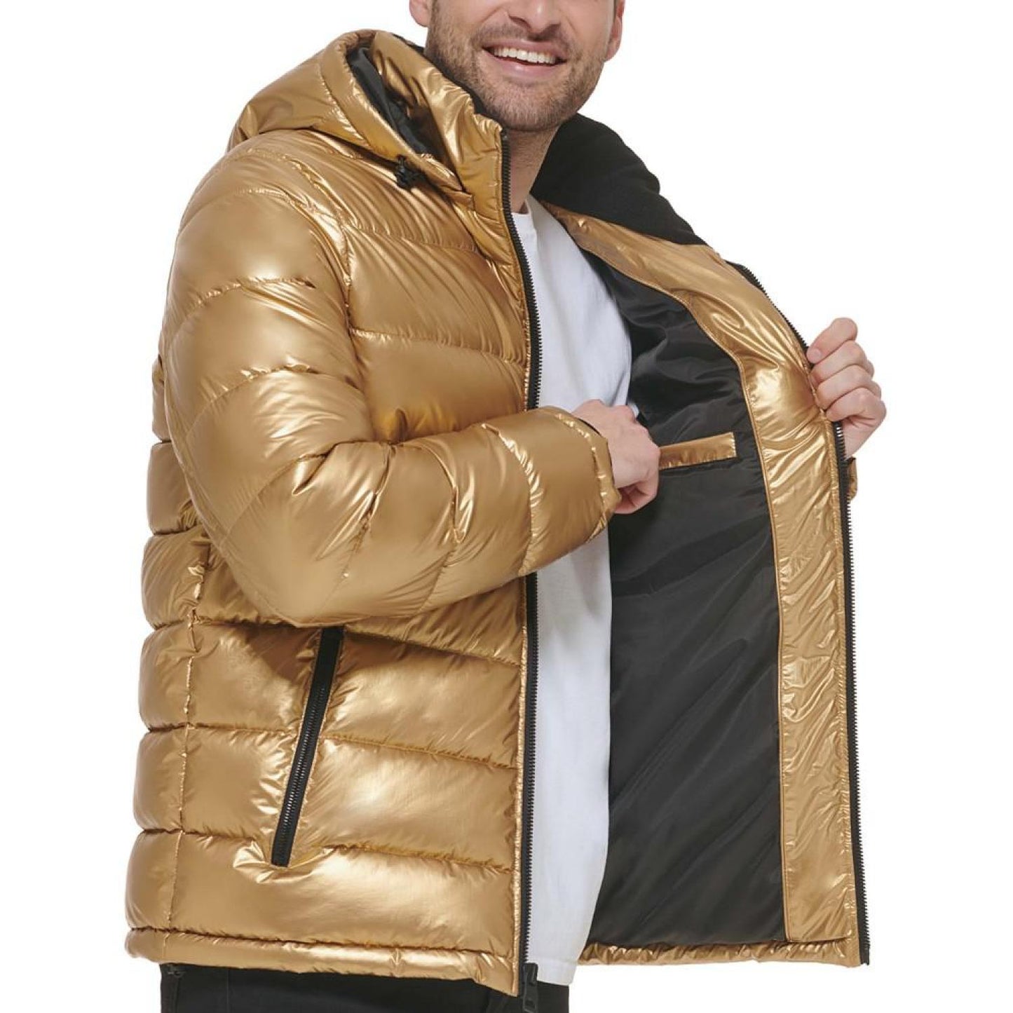 Men's Hooded Holographic Puffer Jacket, Created For Macy's