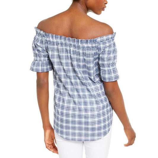 Womens Plaid Metallic Top