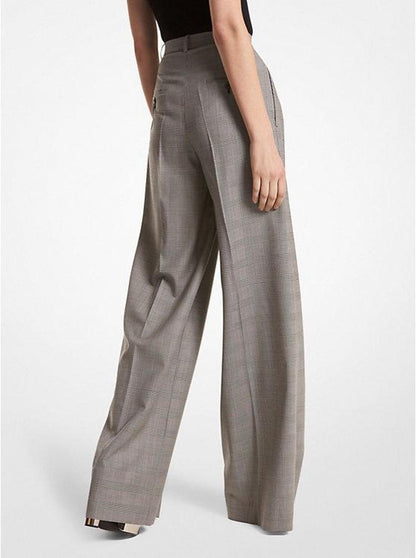 Glen Plaid Stretch Wool Wide-Leg Trousers