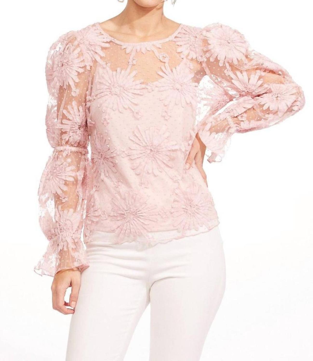 Lace Floral Blouse In Pink