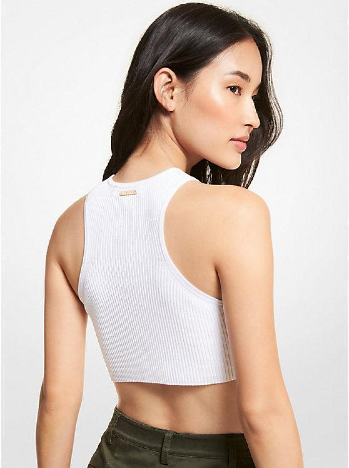 Ribbed Stretch Viscose Cropped Tank Top