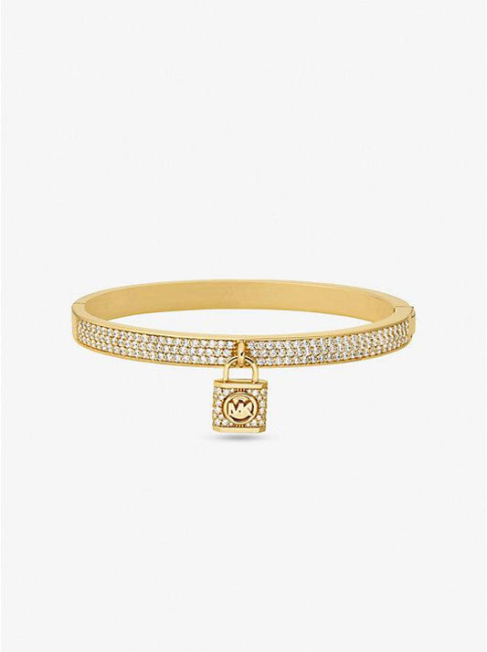 14K Gold-Plated Brass Pavé Lock Bangle