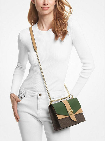 Greenwich Small Color-Block Logo and Saffiano Leather Crossbody Bag