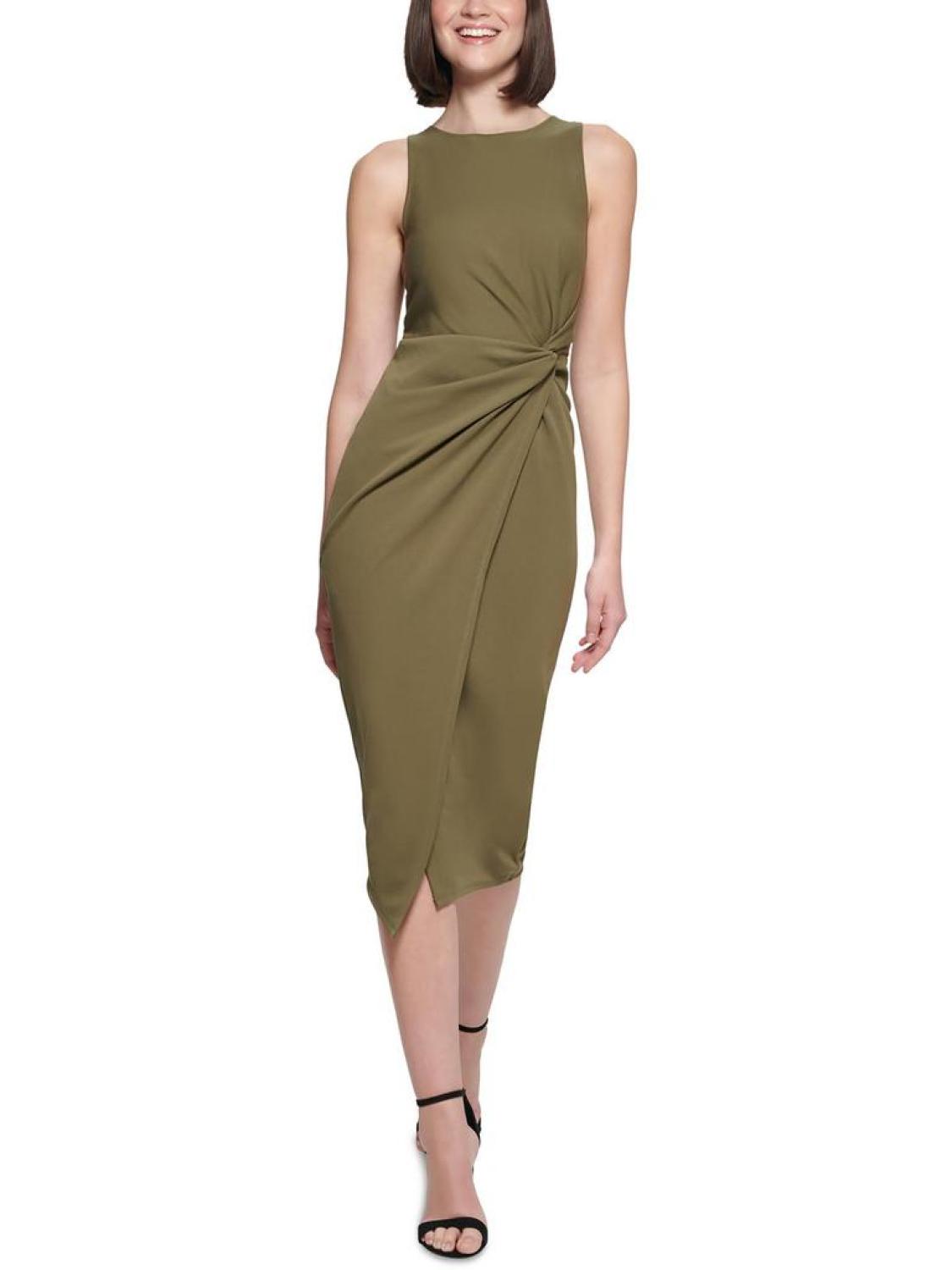 Womens Twist Front Midi Sheath Dress