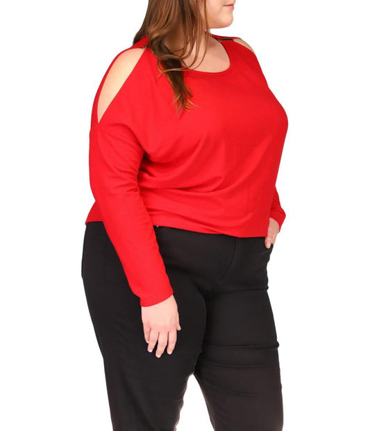 Plus Size Waffle Stud Cold-Shoulder Top