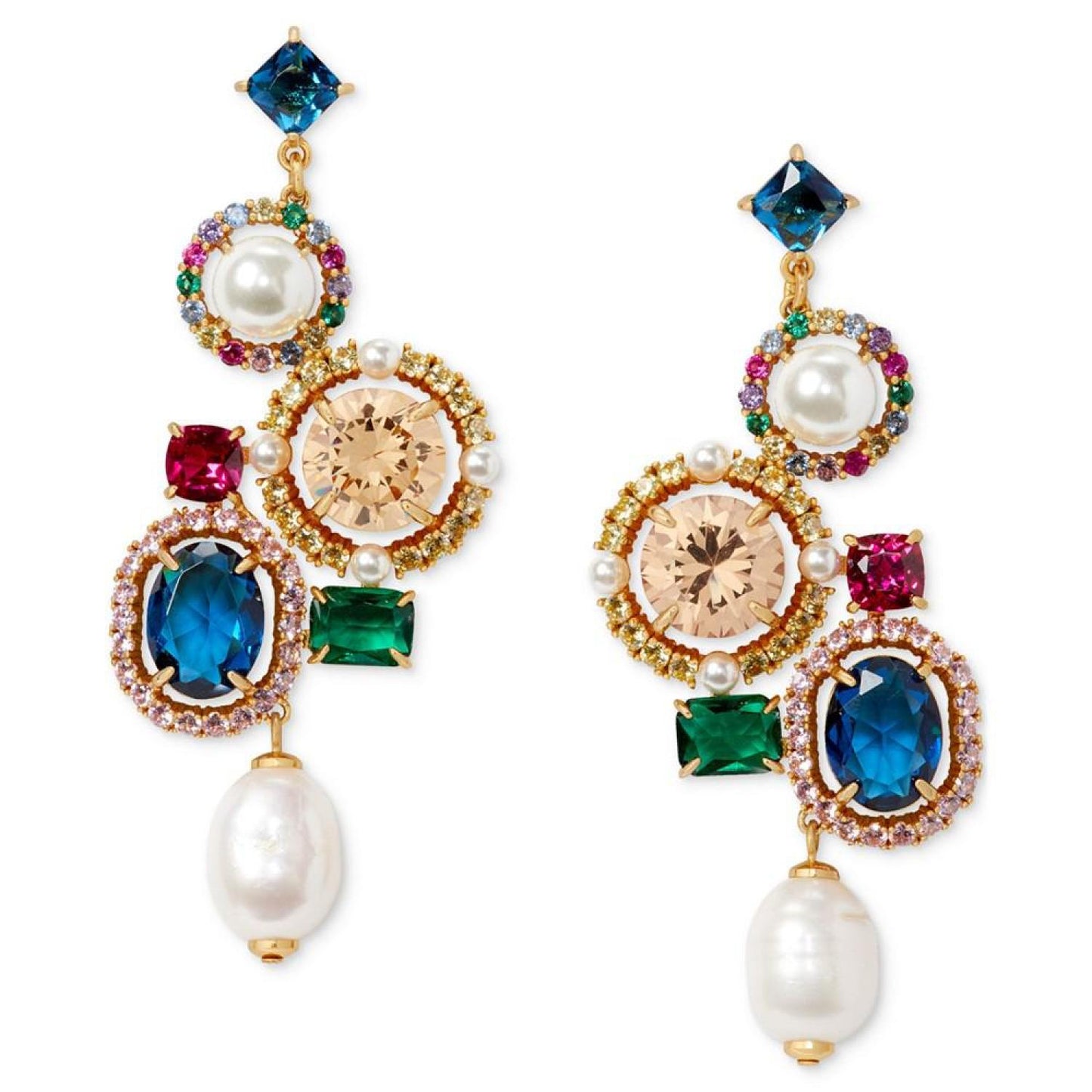 Gold-Tone Multicolor Crystal & Freshwater Pearl Statement Earrings