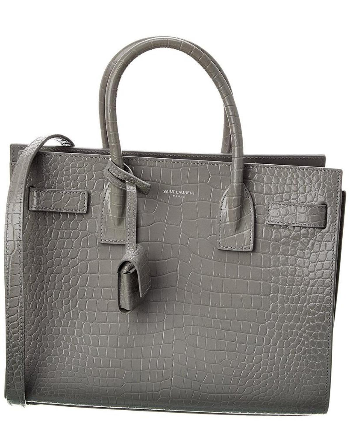 Saint Laurent Sac De Jour Classic Baby Croc-Embossed Leather Tote