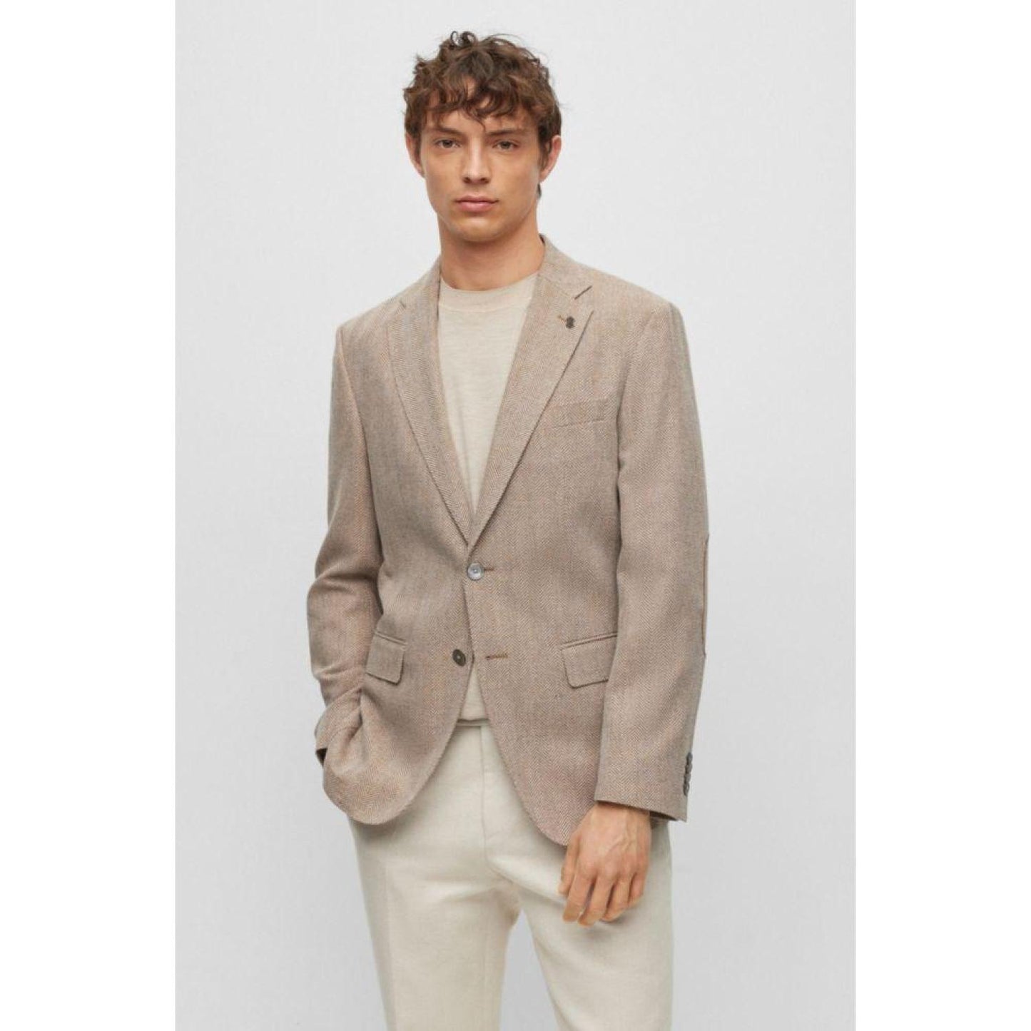 Slim-fit jacket in herringbone cotton and virgin wool