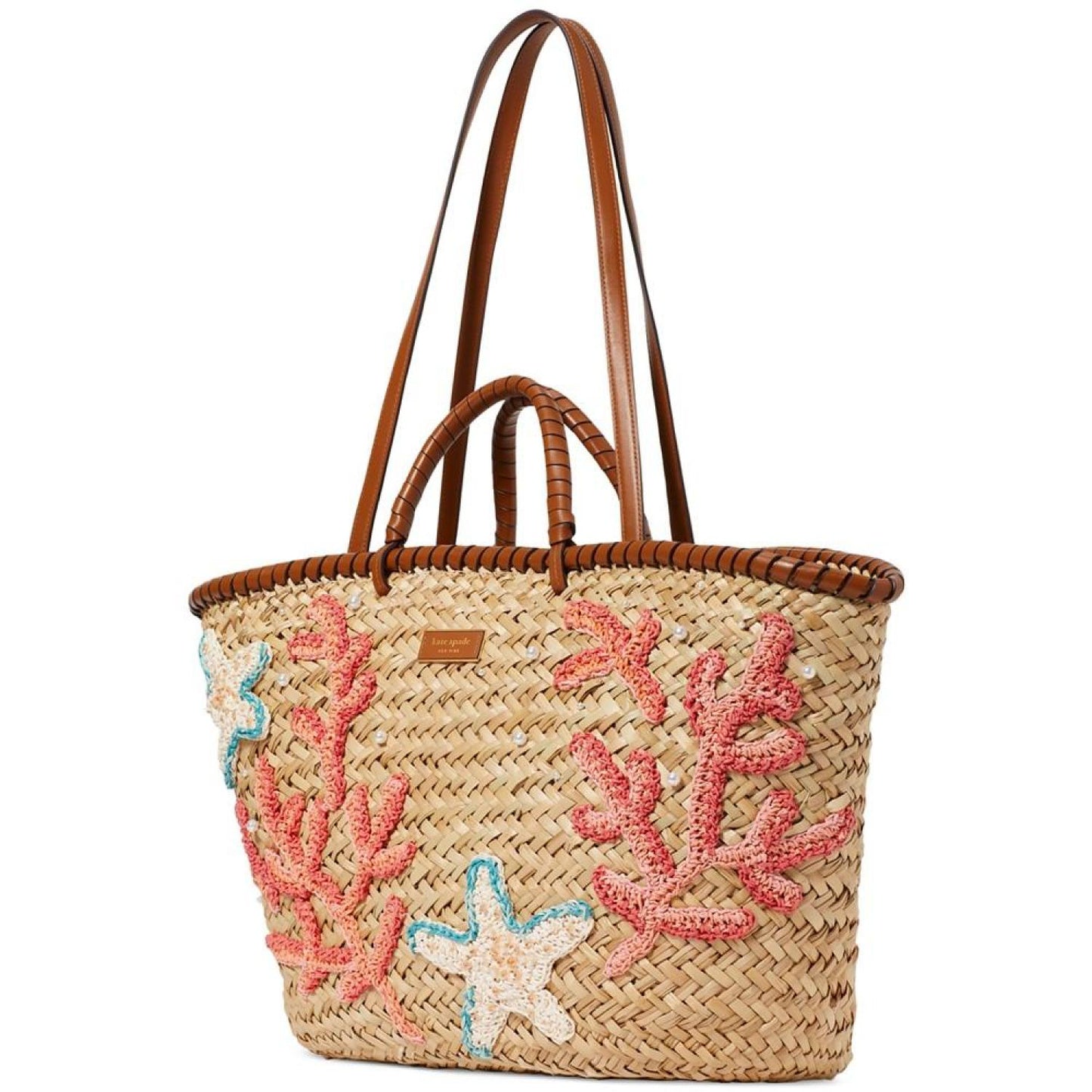 What the Shell Embellished Woven Straw Extra-Large Tote